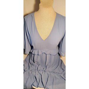 Many Dress Smokey Blue Small Lovely Ruffle Detail Flowy Ruffle Mid Length Dress